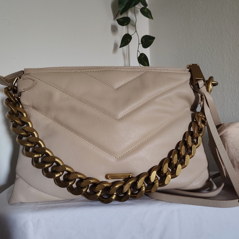 Rebecca Minkoff | Cream/Sandy Crossbody Bag with Gold Chain